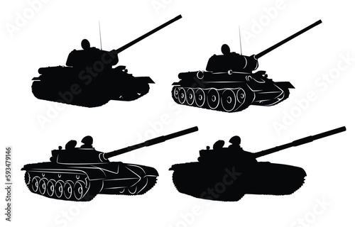 The set of silhouettes military tanks.
