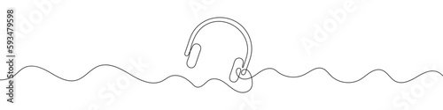 Headphones sign in continuous line drawing style. Line art of headphones. Vector illustration. Abstract background