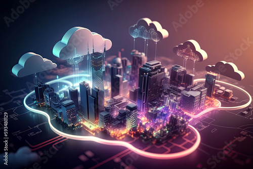 Smart city concept. Telecomunication, internet, mobile, cloud computing background - Generative AI