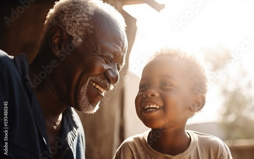 Senior dark-skinned black african american man playing with his grandchild. Active and healthy grandfather concept. Generative AI