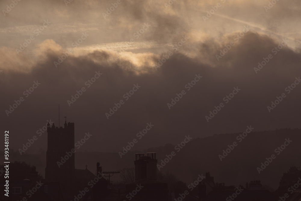 Early morning, misty view across the rooftops.
Moretonhampstead, Devon