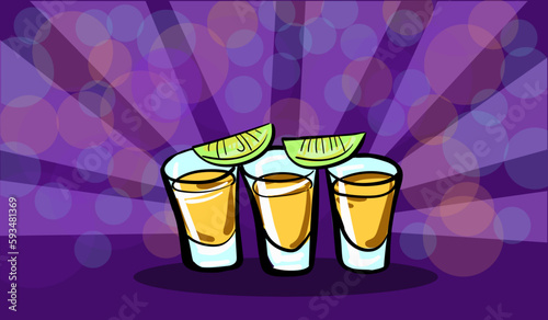 three tequila shots with lime