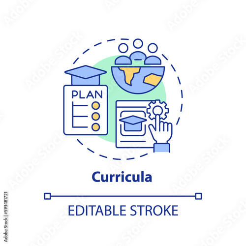 Curricula concept icon. Education for sustainable development. Classroom strategy abstract idea thin line illustration. Isolated outline drawing. Editable stroke. Arial, Myriad Pro-Bold fonts used