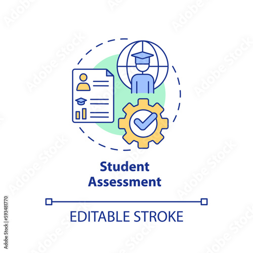 Student assessment concept icon. Education for global citizenship. Effective teaching abstract idea thin line illustration. Isolated outline drawing. Editable stroke. Arial, Myriad Pro-Bold fonts used photo