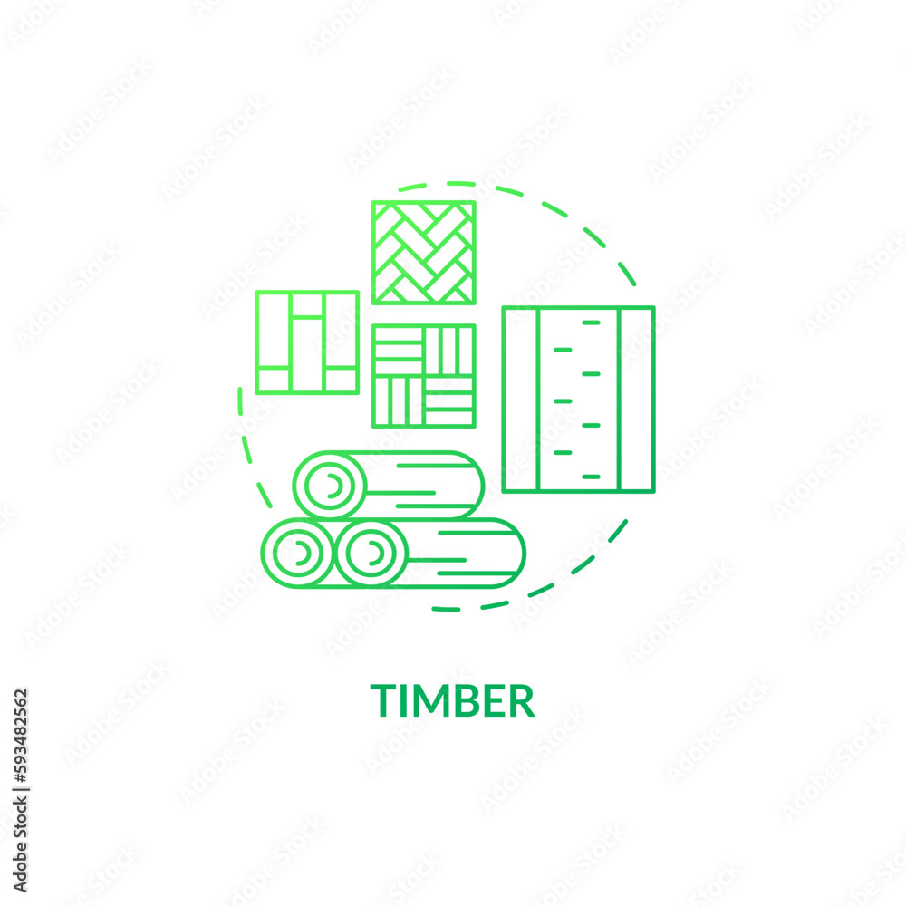 Timber green gradient concept icon. Bio based building. Eco efficient construction. Climate neutral. Lumber abstract idea thin line illustration. Isolated outline drawing. Myriad Pro-Bold font used
