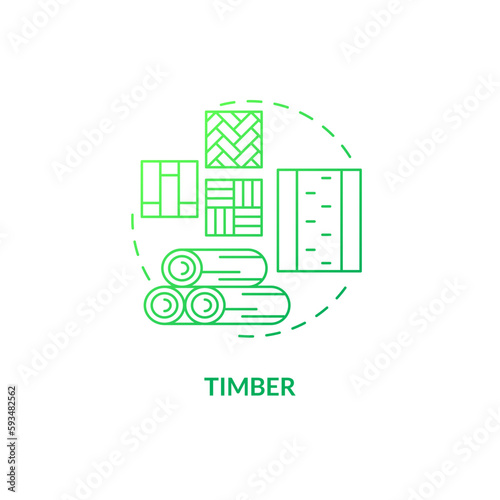 Timber green gradient concept icon. Bio based building. Eco efficient construction. Climate neutral. Lumber abstract idea thin line illustration. Isolated outline drawing. Myriad Pro-Bold font used