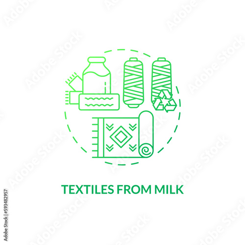 Textiles from milk green gradient concept icon. Casein protein. Sustainable fashion. Eco friendly fiber idea thin line illustration. Isolated outline drawing. Myriad Pro-Bold font used