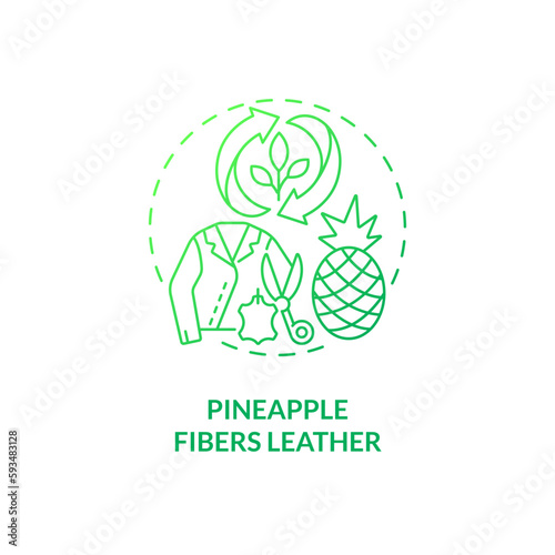 Pineapple fibers leather green gradient concept icon. Pina fabric. Vegan clothing. Plant based material idea thin line illustration. Isolated outline drawing. Myriad Pro-Bold font used