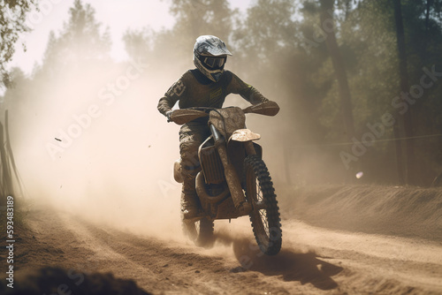 Motorbike Motorcross Race in the Woods   Generative Ai