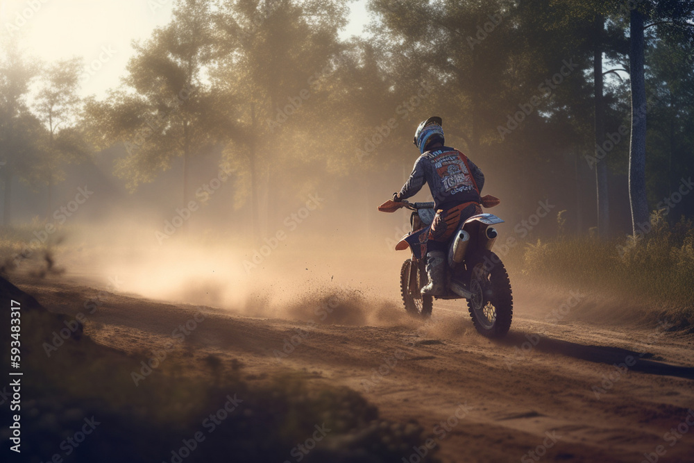Obraz premium Motorbike Motorcross Race in the Woods | Generative Ai