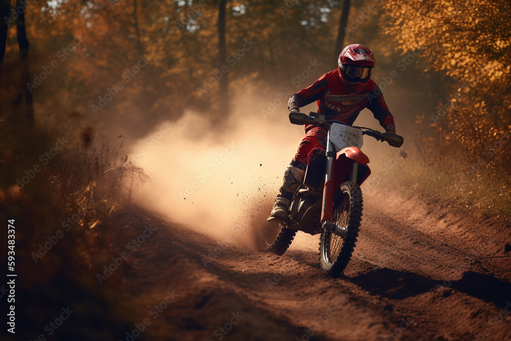 Obraz premium Motorbike Motorcross Race in the Woods | Generative Ai