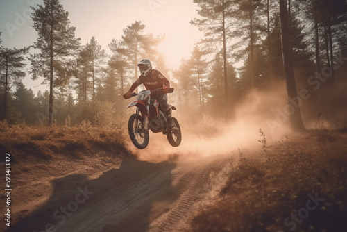 Motorbike Motorcross Race in the Woods | Generative Ai