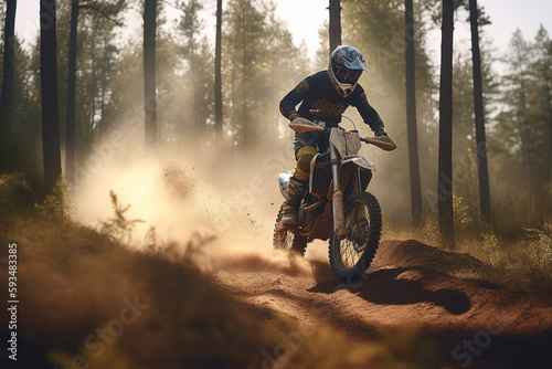 Motorbike Motorcross Race in the Woods   Generative Ai © DigitalGold