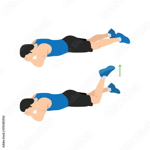 Man doing prone or lying knee bends exercise. Flat vector