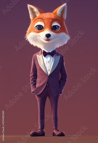 Cute Fox with Suit and Bow Tie