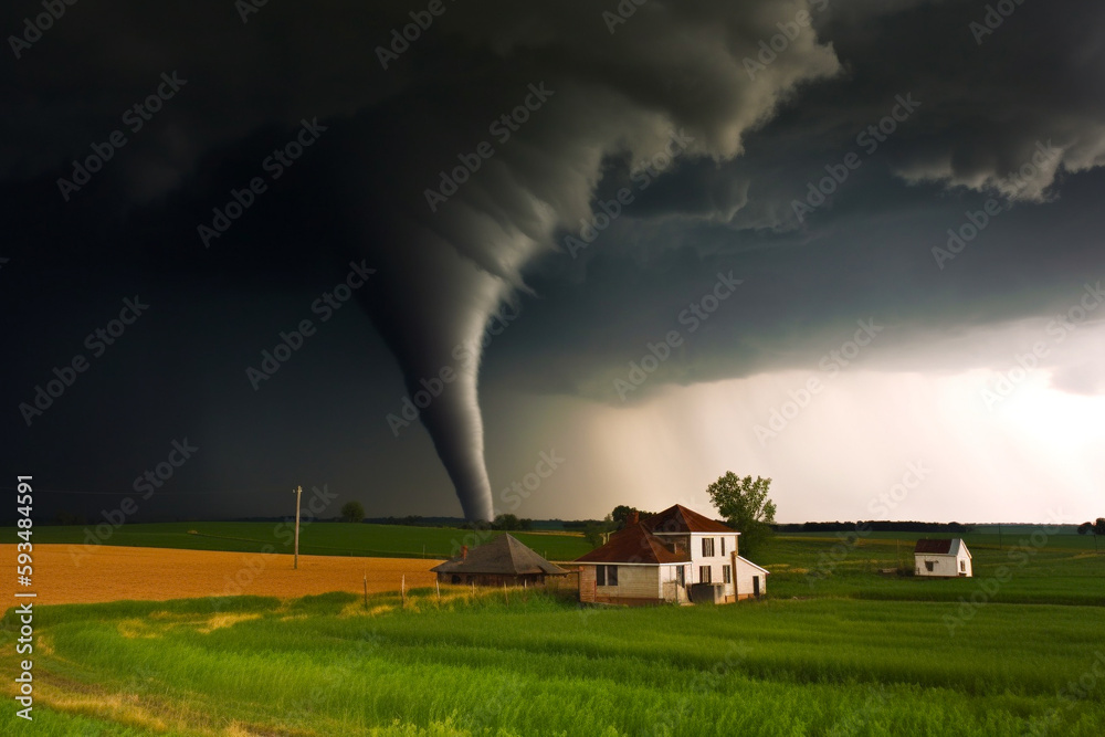 Gran tornado en zona rural. Generative ai