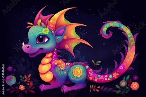 illustration  cute multicolor dragon  generative ai