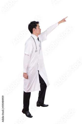 male doctor stepping up and pointing to target on transparent background png file