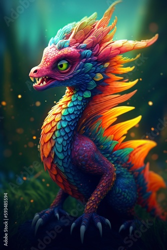 illustration, cute multicolor dragon, generative ai © Jorge Ferreiro