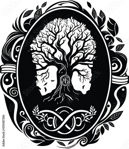 Yggdrasil tree, vector isolated on white background, Yggdrasil, vector illustration.