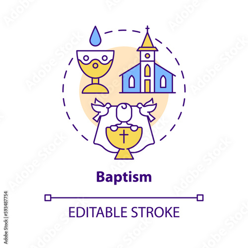 Baptism concept icon. Sacrament of spiritual initiation. Religious practice abstract idea thin line illustration. Isolated outline drawing. Editable stroke. Arial, Myriad Pro-Bold fonts used