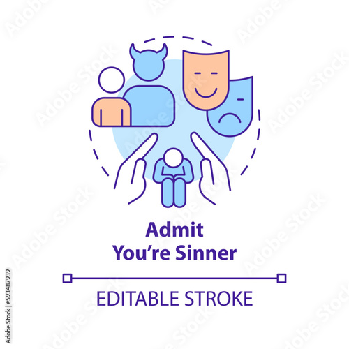 Admit you are sinner concept icon. Save your soul. Becoming Christian reason abstract idea thin line illustration. Isolated outline drawing. Editable stroke. Arial, Myriad Pro-Bold fonts used