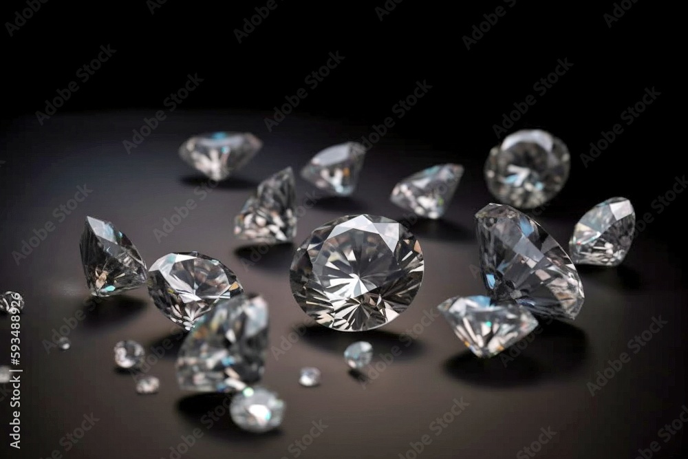 Glittering Diamond Arrangement on Dark Surface, Generative AI Glittering Diamond Arrangement on Dark Surface, Generative AI
