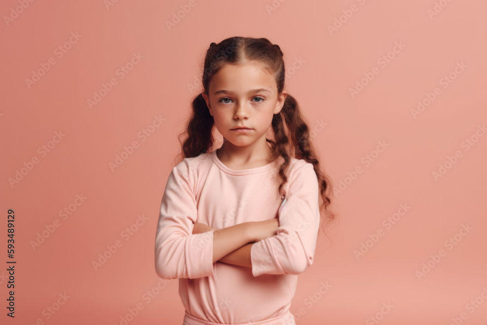 Graceful Gymnastics. Young gymnast girl posing for a photo on a pastel pink background. Copy space. Sport concept AI Generative Graceful Gymnastics. Young gymnast girl posing for a photo on a pastel pink background. Copy space. Sport concept AI Generative