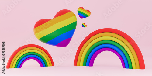 3D rendering of podium against rainbows and multicolored hearts
