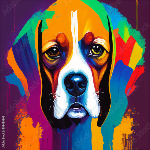 cute beagle dog head colorful painting art style