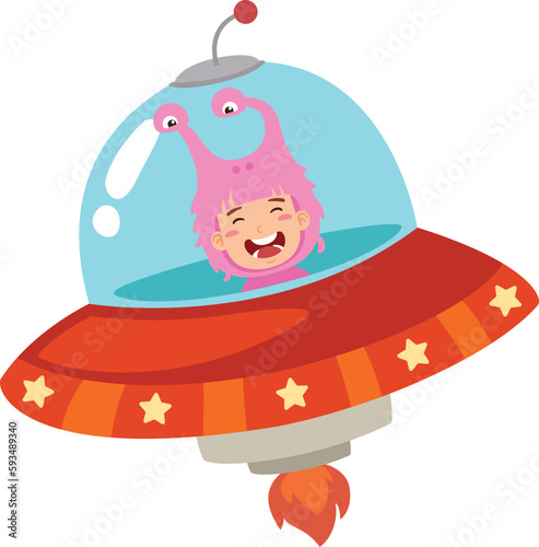 cartoon characters kid alien spaceship