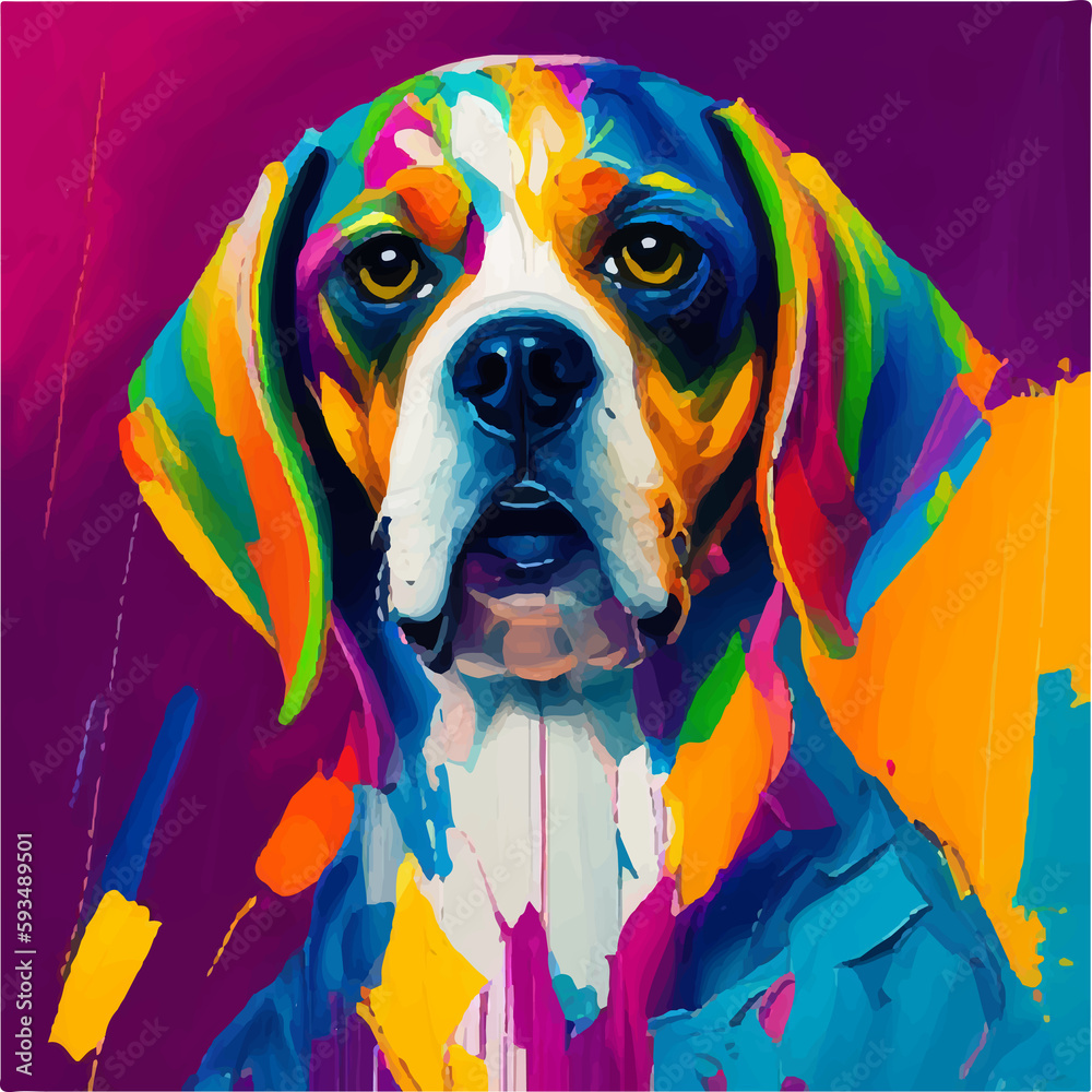 beagle dog head colorful painting art illustration