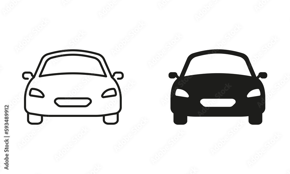 Car Line and Silhouette Black Icon Set. Classic Automotive Pictogram. Auto Vehicle Transport Outline and Solid Symbol Collection on White Background. Automobile Sign. Isolated Vector Illustration