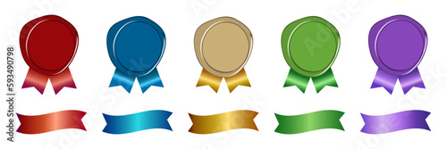 高級感のあるリボンとシーリングスタンプのイラストセット