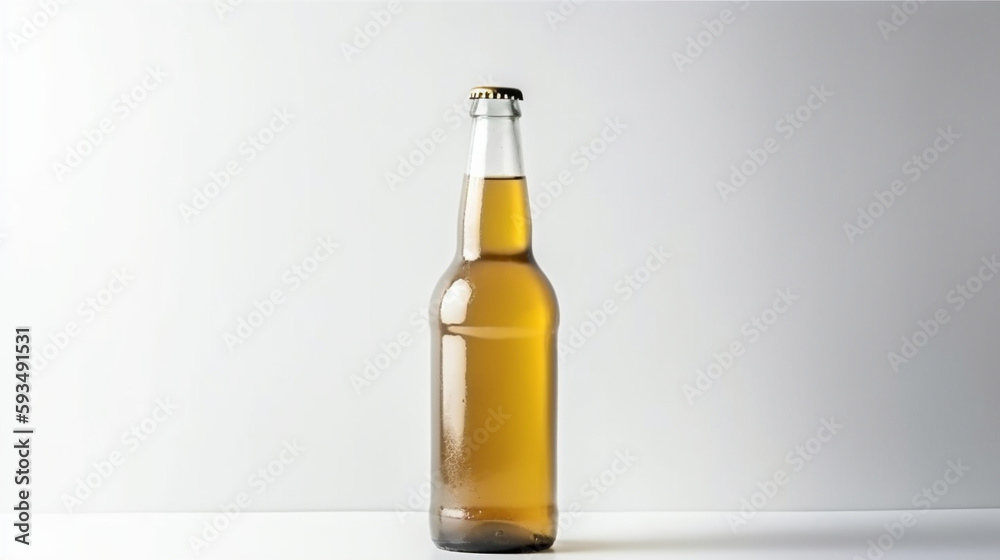 Small glass bottle with beer on a white background. AI Generative Small glass bottle with beer on a white background. AI Generative