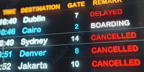 Obraz na plátně Airport arrival and departure flight board