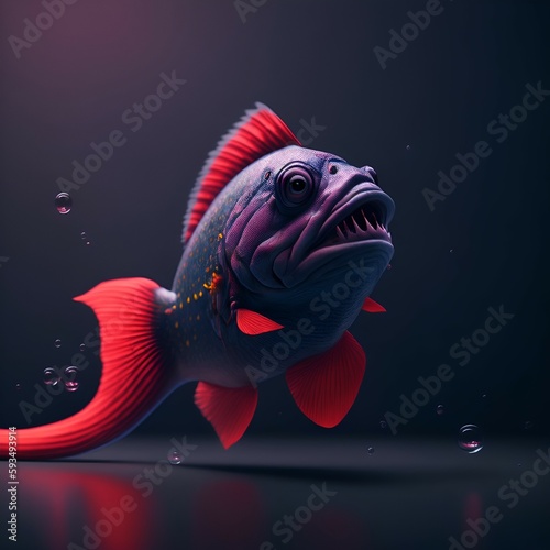 A Fish with a Pink Nose and a Red Tail Surrounded by Bubbles
