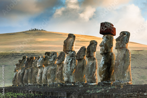 Moais statues on Ahu Tongariki - the largest ahu on Easter Island. Chile photo