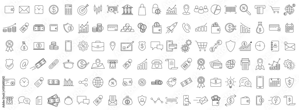 Business icons. Set of black linear business icons on white background. Economy symbols. Vector illustration Business icons. Set of black linear business icons on white background. Economy symbols. Vector illustration