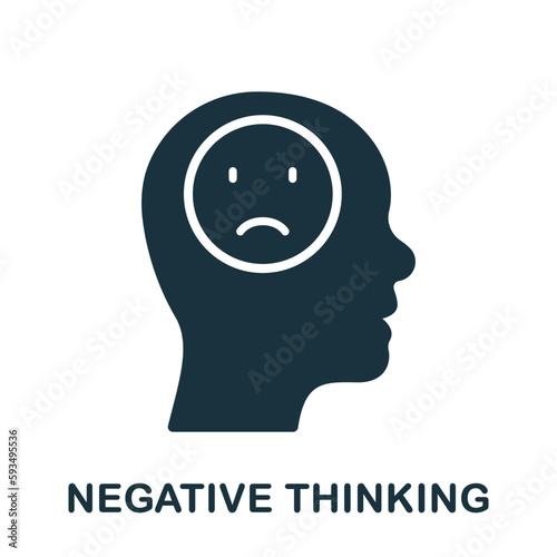 Negative Thinking Silhouette Icon. Pessimism, Frustration, Furious Expression Symbol. Mental Disorder, Bad Mood Glyph Pictogram. Unhappy Pessimistic Person Solid Sign. Isolated Vector Illustration