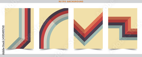 70s Vintage Color Backgrounds Set, Groovy hippie 70s backgrounds. Waves, swirl, twirl