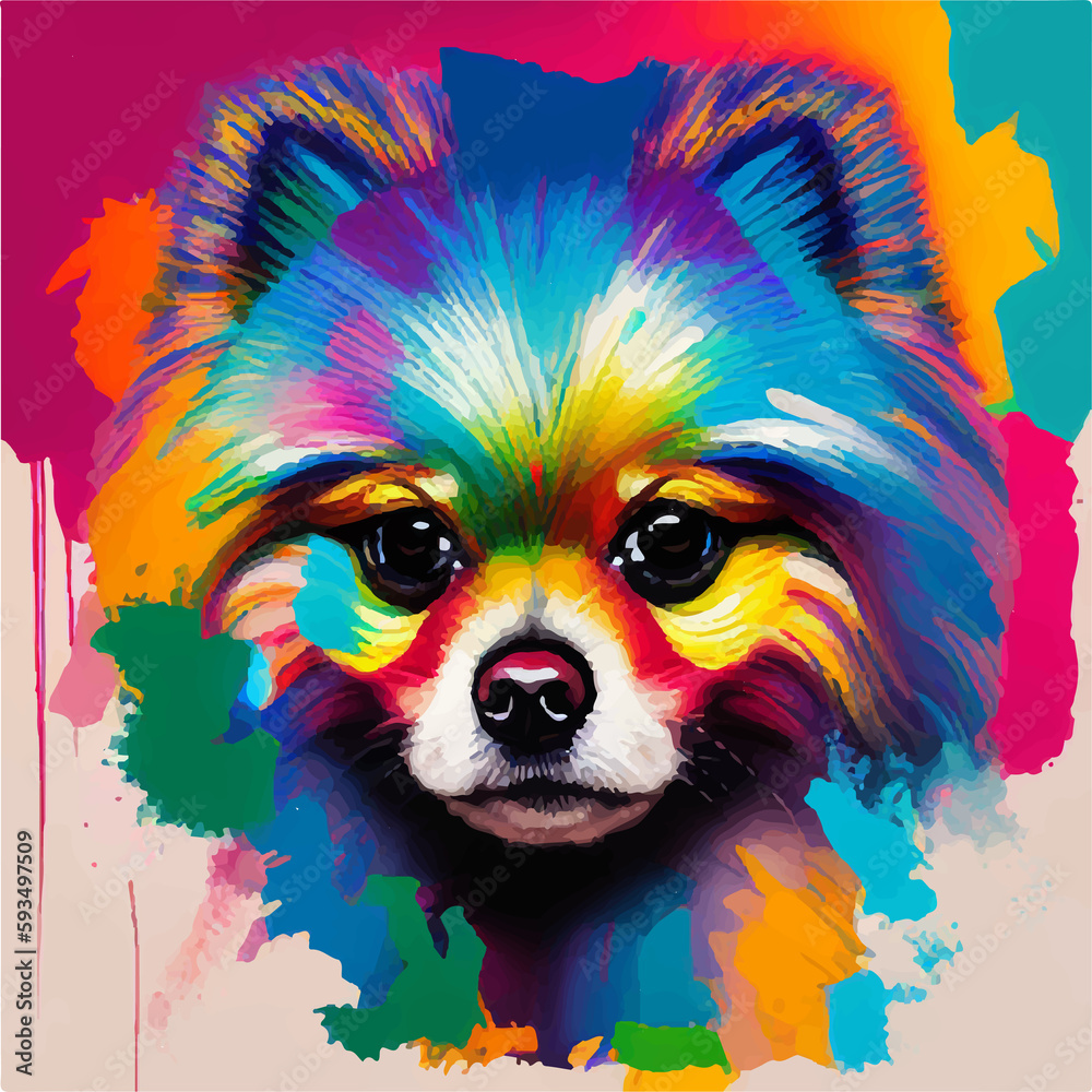 pomeranian dog watercolor painting colorful collage