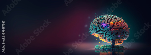 Creative AI brain. Artificial intelligence development concept. Banner image. AI generated