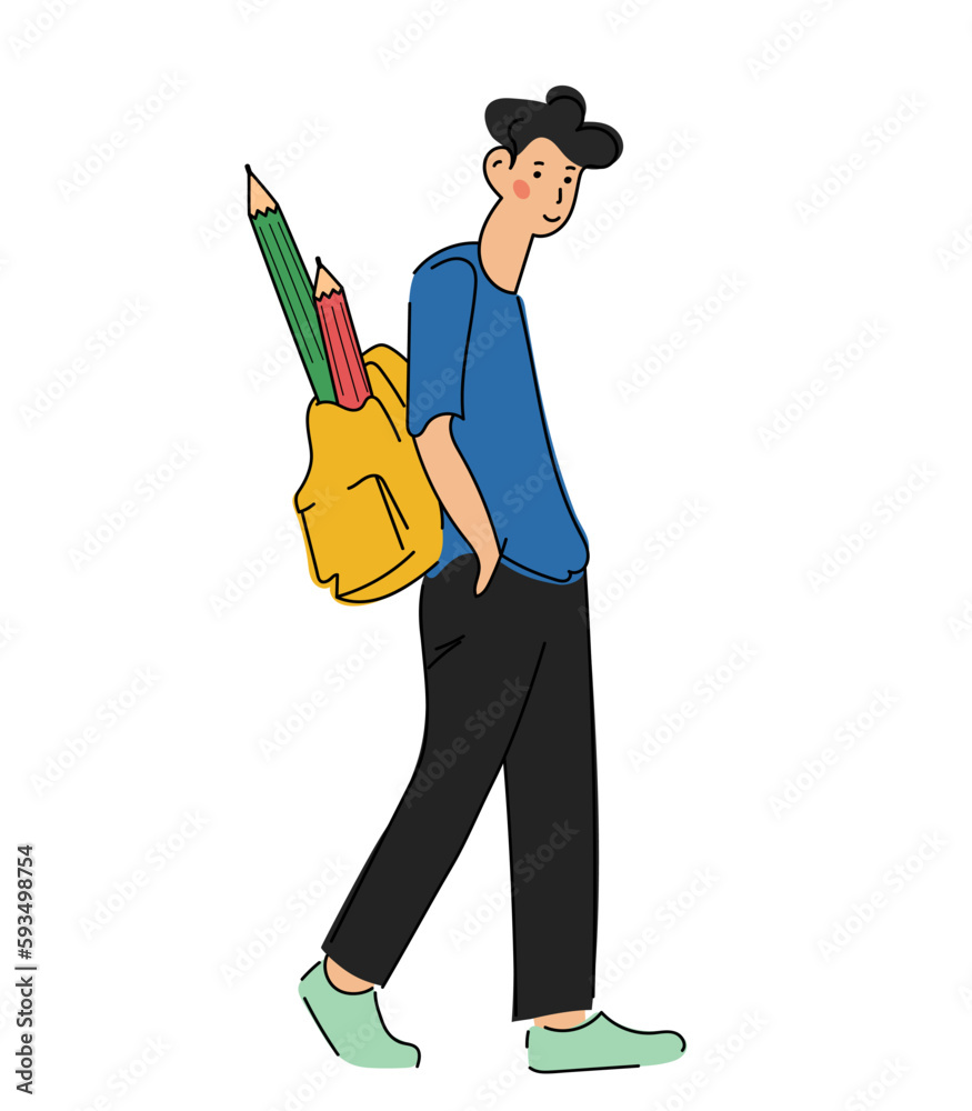 Vector cartoon illustration of a student with pencils.Education.