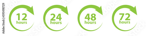 12, 24, 48, 72 hours timer icon set with circle arrow