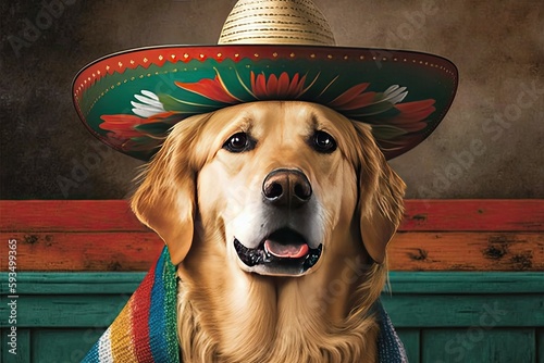Cinco de Mayo Golden Retriever. Generative AI.