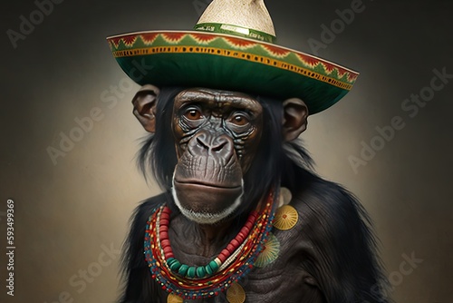 Cinco de Mayo Chimpanzee. Generative AI.