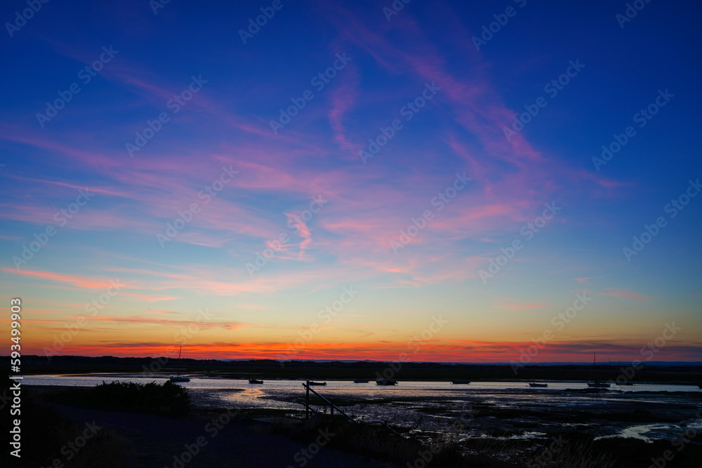 Dusk view over of the sky over a beach in the south of England