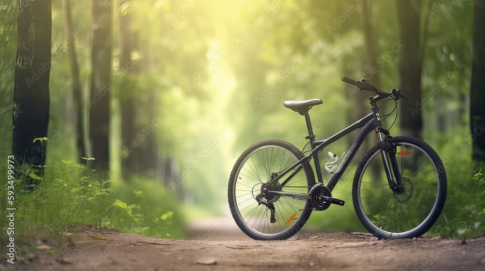 beautiful landscape image with Bicycle at park. Generative Ai.