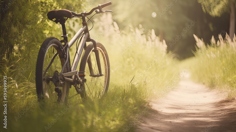 Obraz premium beautiful landscape image with Bicycle at park. Generative Ai.